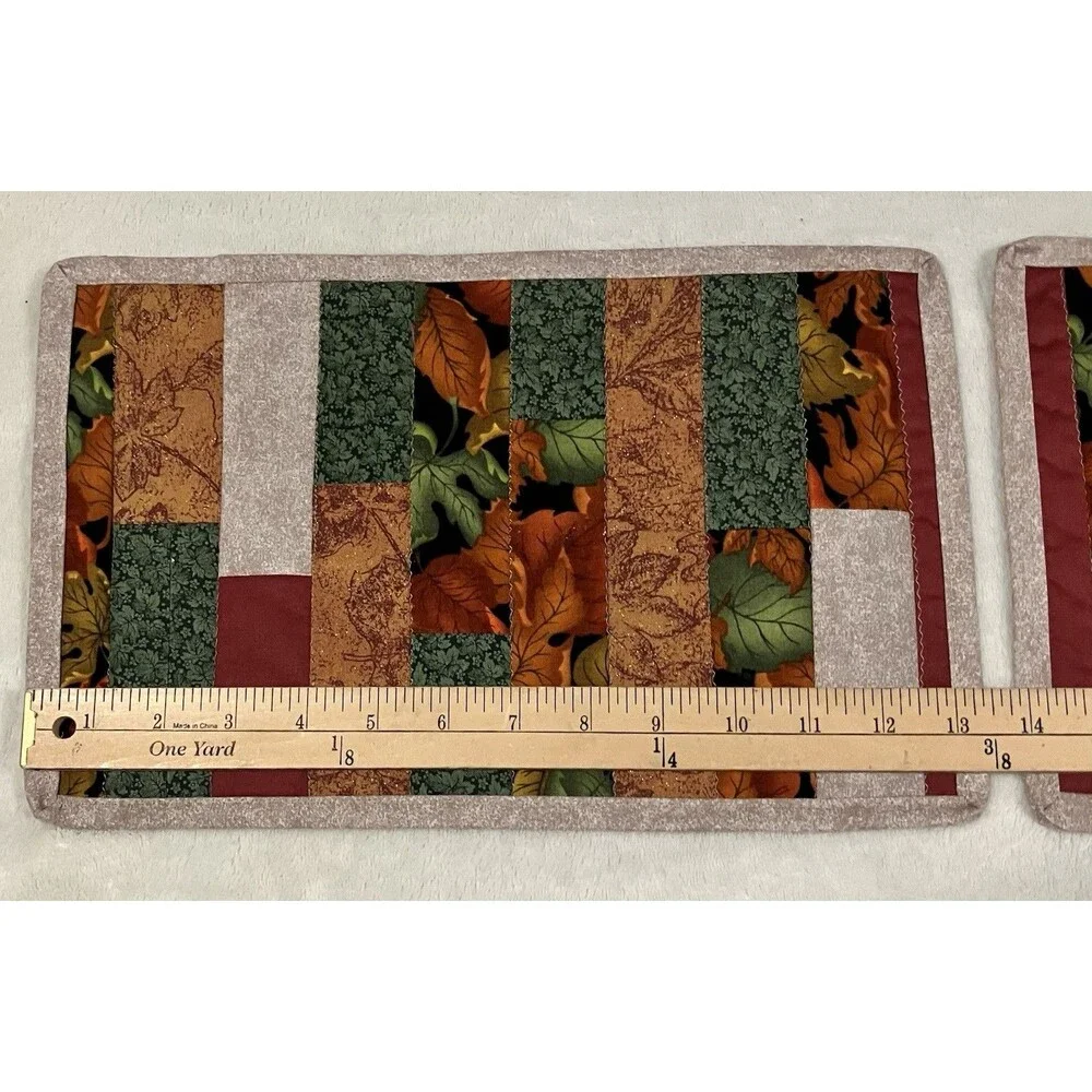 Handmade Quilted Autumn Kitchen Table Runner w /4 Placemats & 2 Centerpieces Set